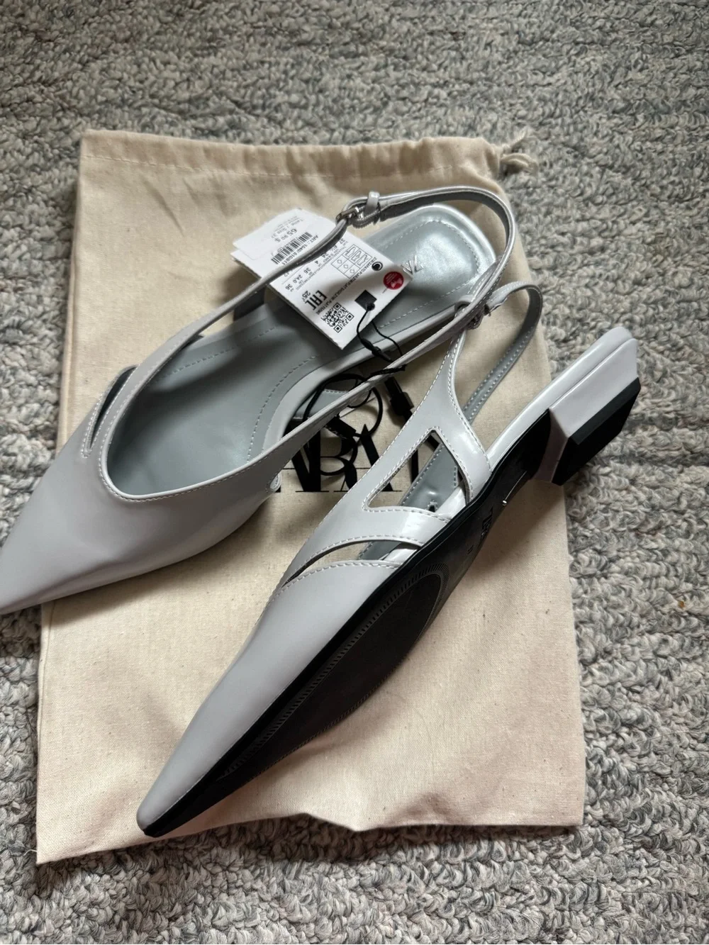 New with Tags Zara Women Pointed Slingback Heels Flats Pastel Light Blue Size 37 - Picture 2 of 9